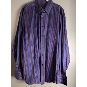 Bugatchi Uomo Mens XL Long Sleeve Button Down Shirt Purple Blue Striped Cotton